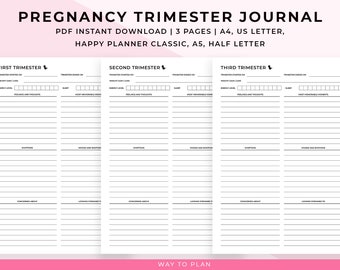 Pregnancy trimester journal printable. First trimester reflection template. Second third trimester journey. 1st 2nd 3rd. First time moms PDF