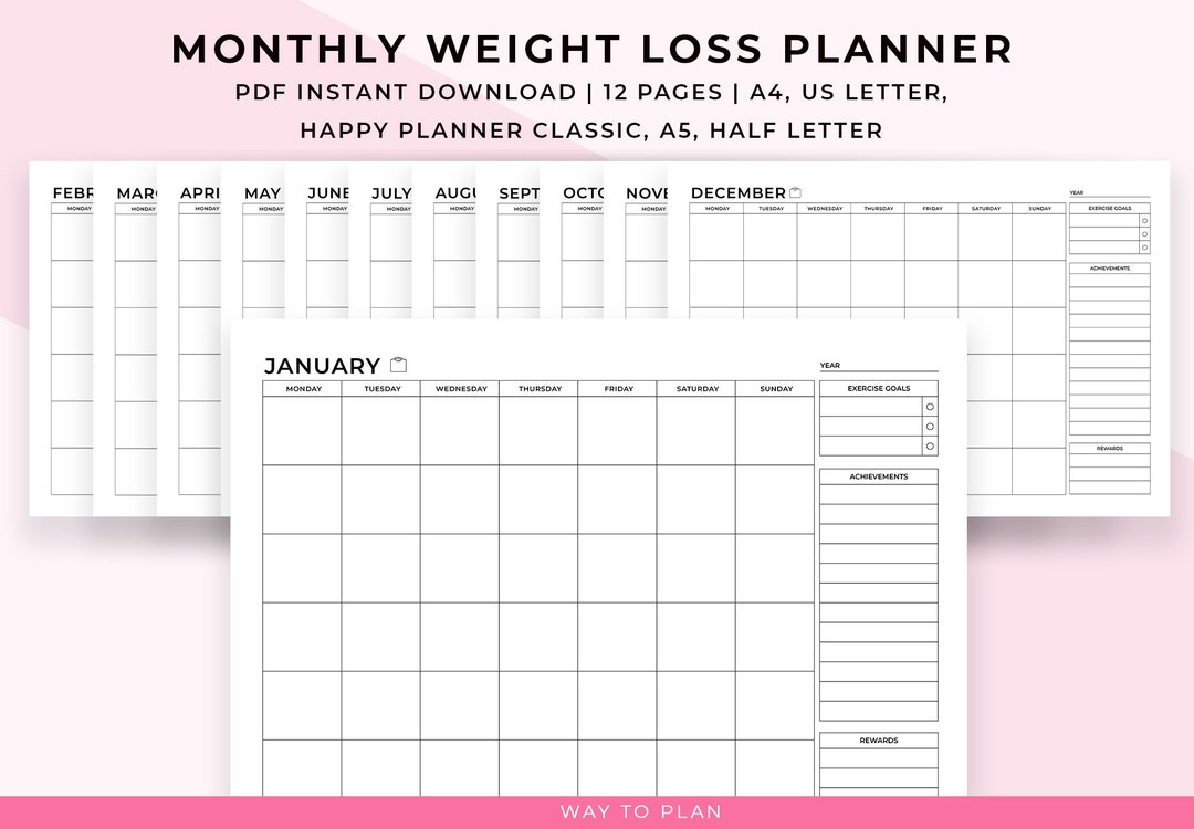 Weight Loss Calendar 2025, Monthly Weight Loss for