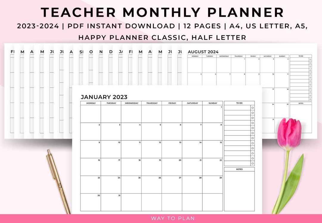 Teacher Monthly Planner 20232024. Dated Monthly Calendar. Month at a