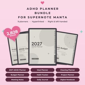 Supernote Manta Bundle, ADHD Planner Bundle, 9 Hyperlinked Supernote Templates, 2027 Planner, Journal, Budget, Left & Right Handed