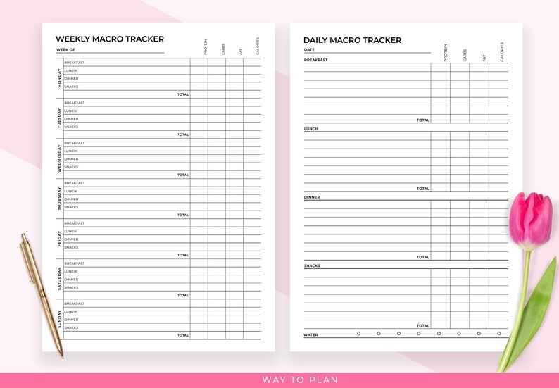 Macro Tracker Printable. Track Your Carbs, Fats, Proteins and Calories. A5 Inserts, A4, (half ...