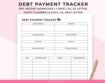 Debt tracker. Debt snowball. Credit card payment. Debt free. Debt payoff tracker. Debt log. Loan payoff. Debt repayment PDF insert