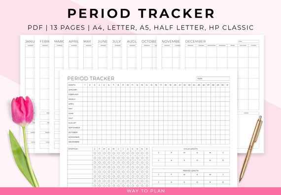 Period tracker, period tracker printable, menstrual tracker, menstrual calendar