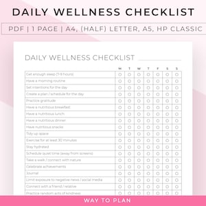 Daily wellness checklist to help you stay on top of your wellness journey step by step