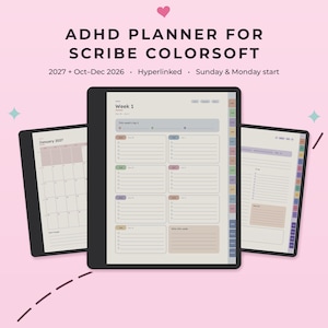 Agenda Kindle Scribe Colorsoft 2027, Agenda digital para TDAH, Plantillas Colorsoft con hipervínculos, Agenda diaria y semanal, Para zurdos y diestros