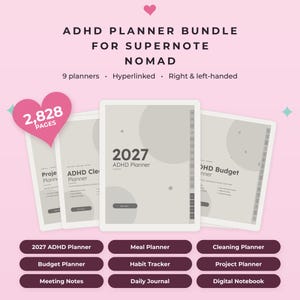 Supernote Nomad Bundle, ADHD Planner Bundle, 9 Hyperlinked Supernote Templates, 2027 Planner, Journal, Budget, Left & Right Handed