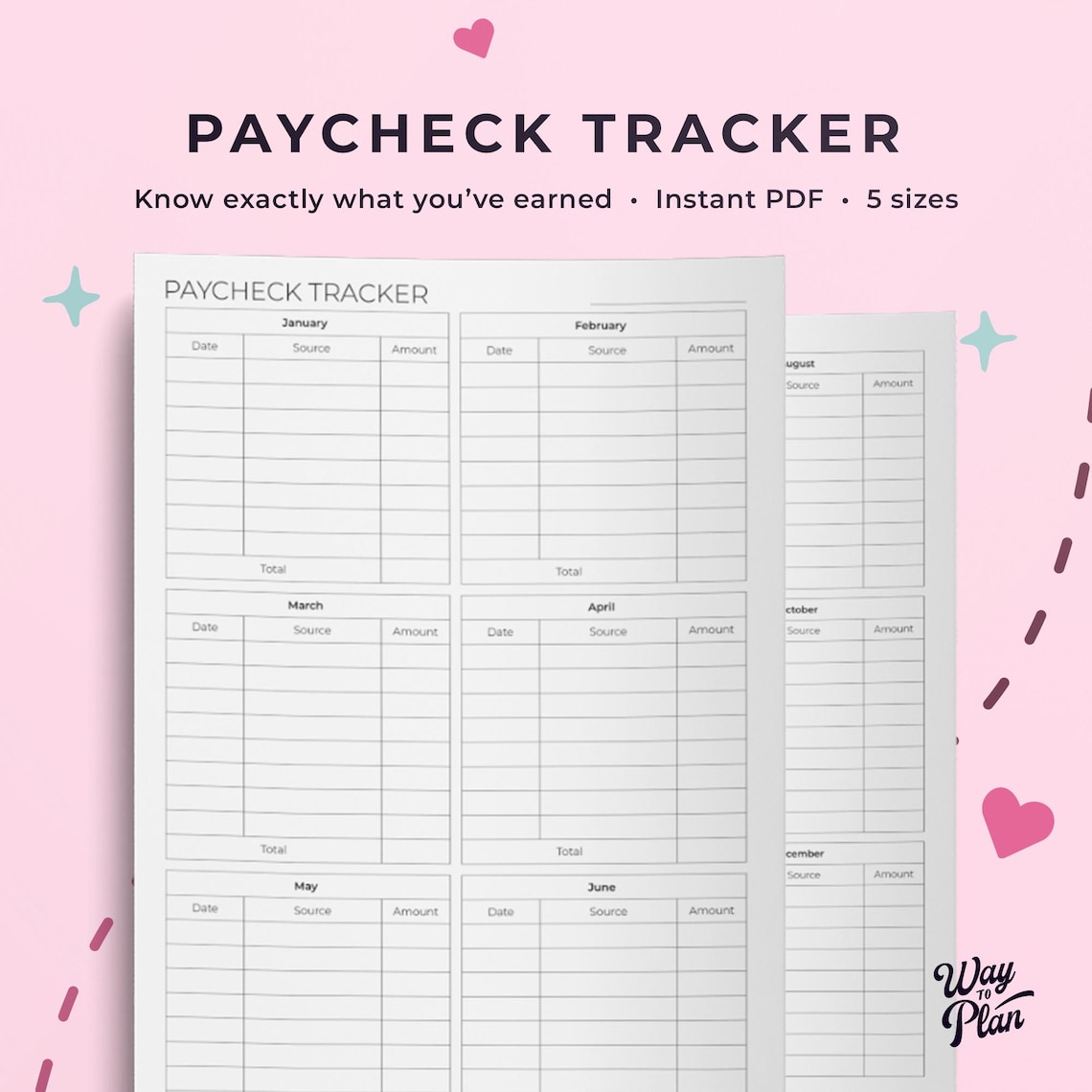 Cheque Tracker Paycheck Tracker to Track What Comes in Every Month - Etsy