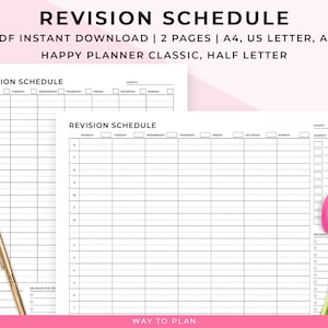 revision planner, revision schedule, revision timetable, study revision template, student timetable, student study schedule, study pdf, A4