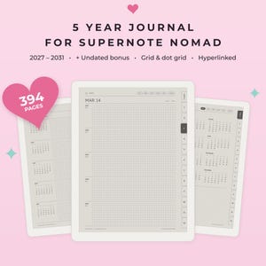 Supernote Nomad Template, 5 Year Journal 2027-2031, Supernote Journal, One Line a Day Journal, Supernote A6X2, Hyperlinked