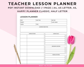 Teacher lesson planner 2024-2025. Daily lesson plan template. Lessons planning book. Printable teaching organizer. Homeschool PDF download