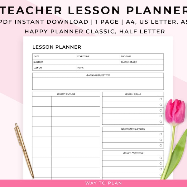 Teacher lesson planner 2024-2025. Daily lesson plan template. Lessons planning book. Printable teaching organizer. Homeschool PDF download