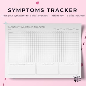 Symptoms tracker, symptoms diary, symptom journal, symptom tracker, symptom log, medical tracker, symptom tracking, monthly symptoms tracker
