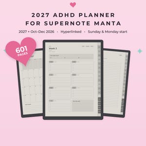 Supernote Manta Planner 2027, ADHD Digital Planner, Hyperlinked Supernote Templates, Daily Weekly Planner, Left & Right Handed