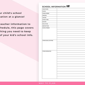 Child School Information Printable. Kid School Details. School Bus ...