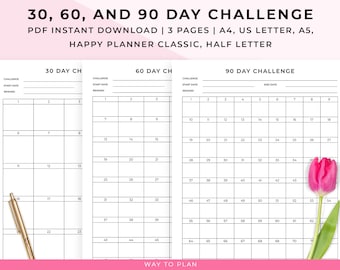 habit challenge bundle, 30 day, 60 day, 90 day PDF challenge, challenge yourself to stick to a new habit or breaking a bad one.