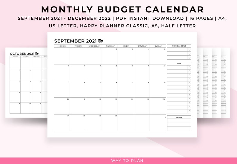 Monthly Budget Calendar Printable. Personal Finance Calendar. - Etsy