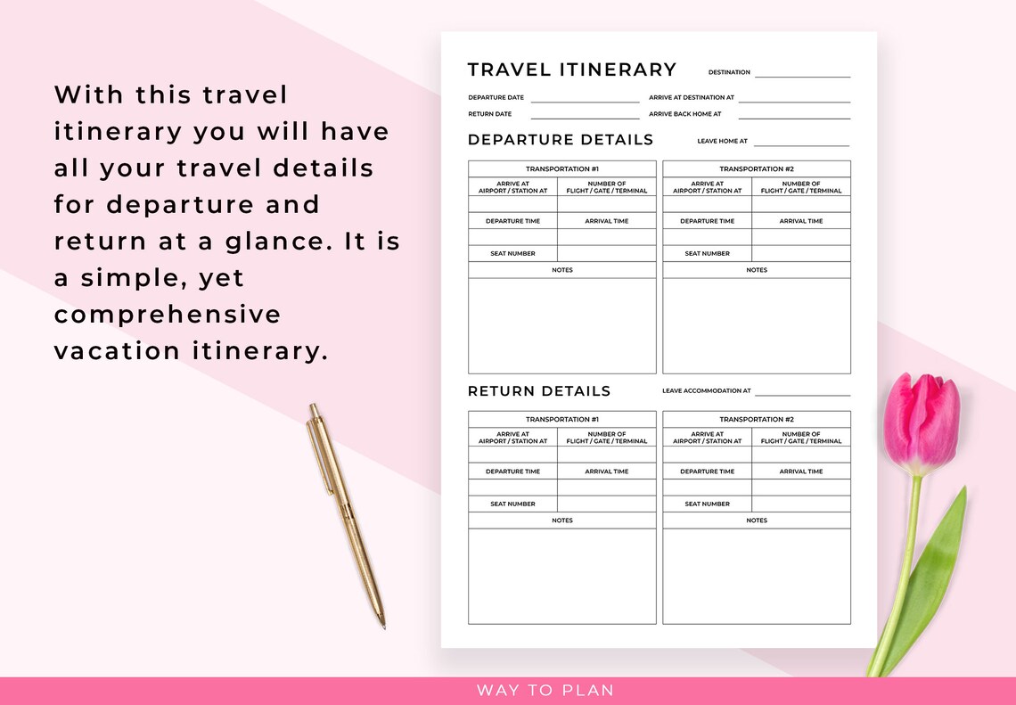 Travel Itinerary Template Trip Itinerary Planner Vacation Itinerary