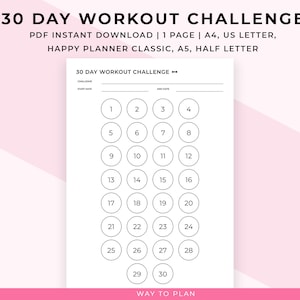 30 Day Workout Challenge. Printable 30-day fitness challenge template. 30 days challenge weight loss. 30 day habit tracker Monthly challenge