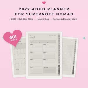 Supernote Nomad Planner 2027, ADHD Digital Planner, Hyperlinked Supernote Templates, Daily Weekly Planner, Left & Right Handed