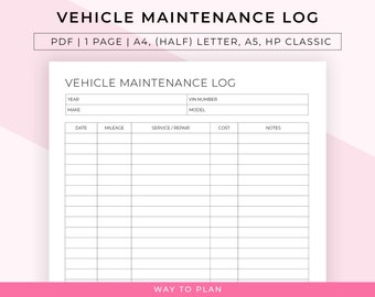 Vehicle maintenance log to keep track of your vehicle's services and repairs