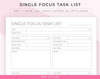 Single focus task list to keep focused and boost your productivity