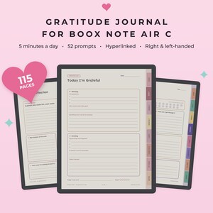Plantilla Boox, Diario de gratitud para Boox Note Air C, Diario de 5 minutos, Diario guiado con 52 indicaciones, Hipervínculos