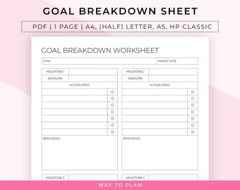 Goal breakdown worksheet to break down your goals to make you reach them