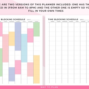 Time block schedule. Log your time by the hour for a whole week. Printable A5, A4, letter planner image 3