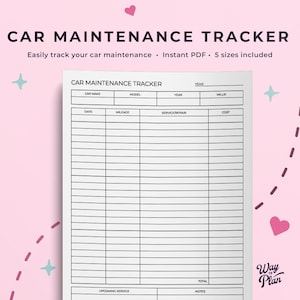 car maintenance log, auto maintenance tracker & schedule, vehicle maintenance record, repair expense checklist