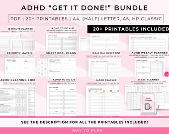 2026 ADHD printable bundle, ADHD productivity bundle to help you maximize your days with ADHD
