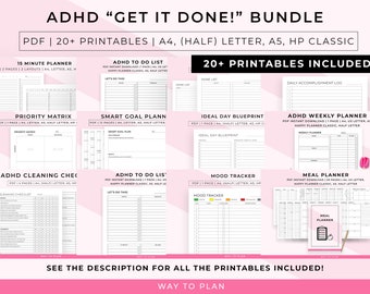 2024 ADHD printable bundle, ADHD productivity bundle to help you maximize your days with ADHD