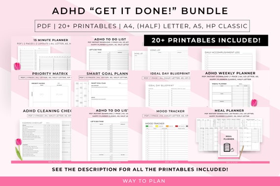 2026 ADHD printable bundle, ADHD productivity bundle to help you maximize your days with ADHD