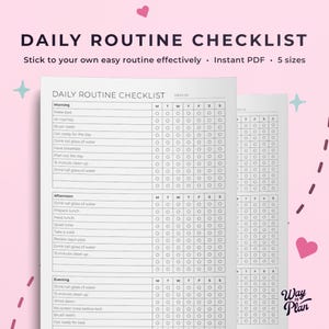 Daily routine checklist, ADHD routine checklist, routine checklist to stay on track of your daily routines - printable and editable version