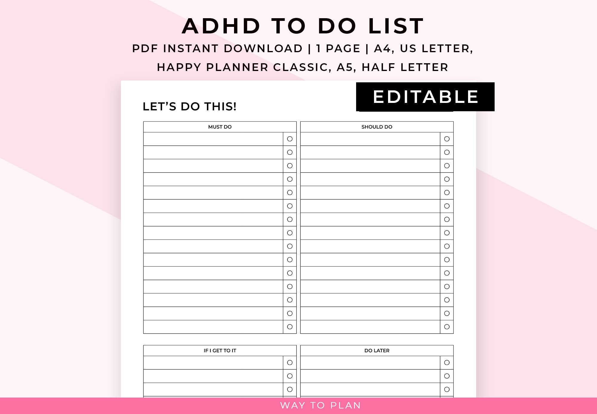  ADHD To Do List Printable To do Checklist Simple To Do Chart Etsy 