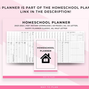 Homeschool Daily Schedule printable. Homeschool daily planner. Daily homeschool checklist. Daily log. Happy Planner insert A5 A4 Letter PDF image 5