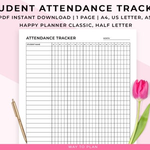 Schüleranwesenheits-Tracker. Stundenbuch für Lehrer und Lehrer. Checkliste für wöchentlichen monatlichen Schulbesuch. Mit Schülernamen