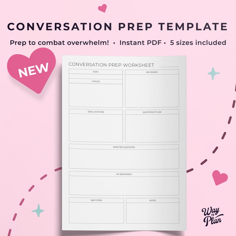 Conversation Prep Worksheet, Conversation Prep Template, Conversation ...