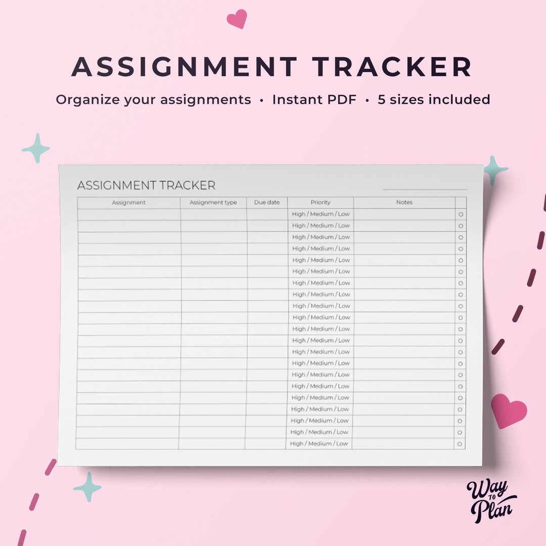 Assignment Tracker to Keep Track of Your Upcoming Assignments - Etsy