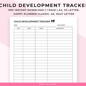 Seguimiento del desarrollo infantil imprimible. Gráfico de seguimiento del progreso del crecimiento infantil. Hoja de registro de peso y talla del bebé. Inserto de Happy Planner. PDF