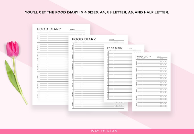 Food Journal Template for Weight Loss. Printable Food Diary. | Etsy