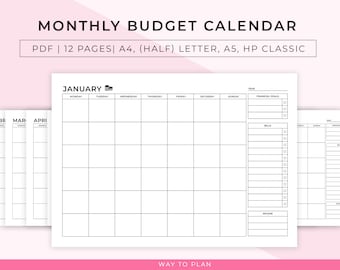 Monthly Budget Calendar Printable. Personal Finance Calendar. Bill Payment  Calendar. Financial Calendar. Budget Organizer Planner PDF Insert - Etsy