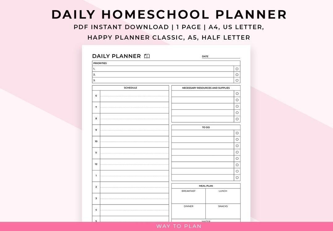 Homeschool Daily Schedule Printable. Homeschool Daily Planner. Daily ...