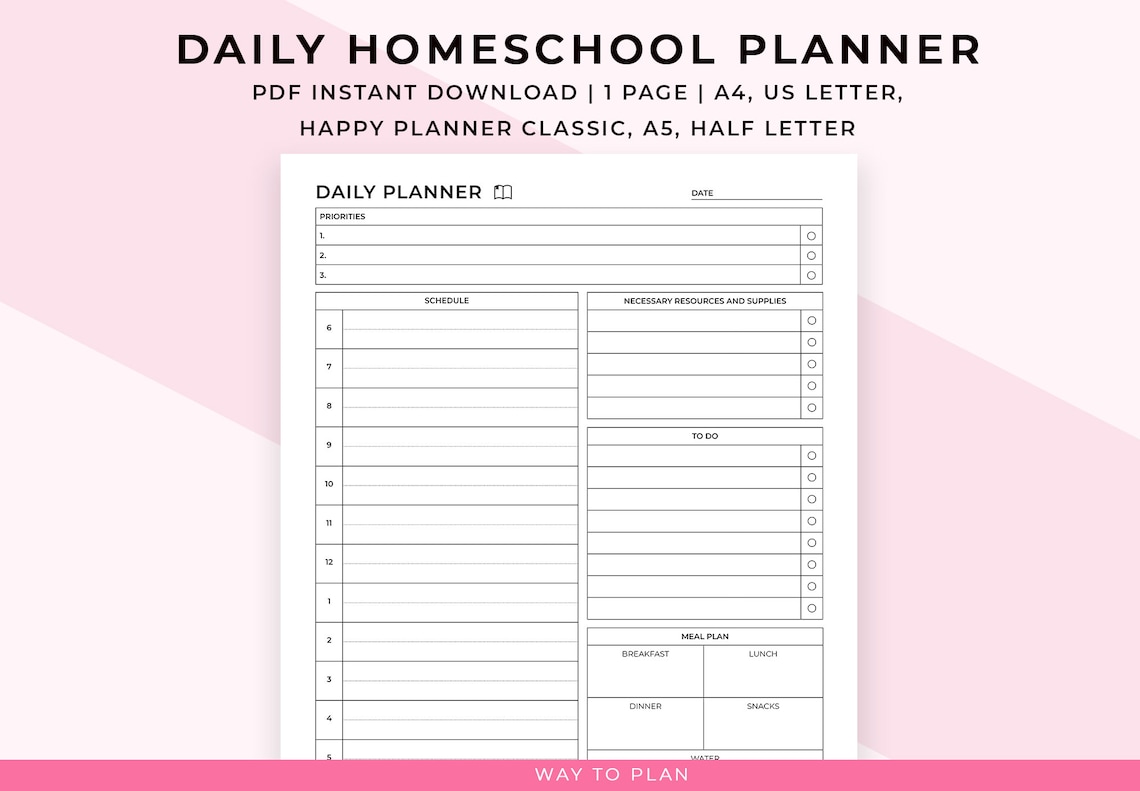 Homeschool Daily Schedule Printable. Homeschool Daily Planner. Daily ...