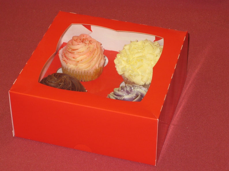 10 X Red Gift Boxes for 4 Cakes, Cupcakes or Muffins Perfect for Gifts