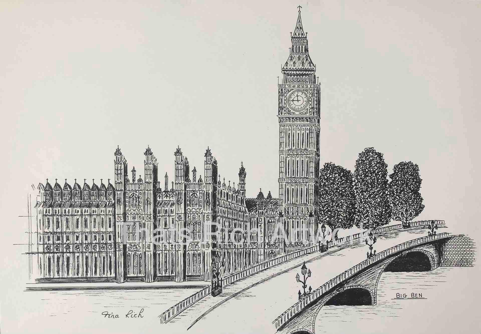 Big Ben - London Pen & Ink Drawing. Framed and Available in Various ...