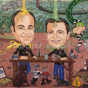 Ant & Dec caricature! Print of an original owned by Ant and Dec!  As seen on social media. Perfect gift for fans!  Ready for framing.