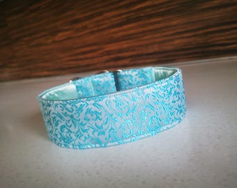 Collare per cani con martingala in broccato blu, collare regolabile per levrieri
