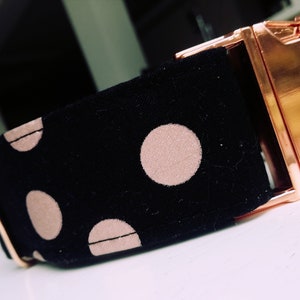 Striped Dog Collar , Rose Gold & black ~ Metallic Fabric Dog Collar , Fashion Dog Collar , Rose Gold Metal Hardware, Polka dot dog collar