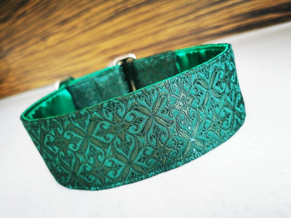 Dog collar, Martingale, Sighthound , Galgo , Greyhound , Saluki ,satin lining, green
