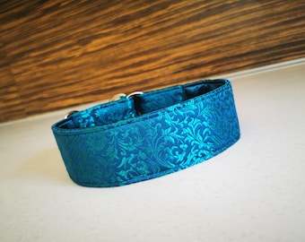 Collare per cani con martingala in broccato blu: levriero, levriero, galgo, saluki